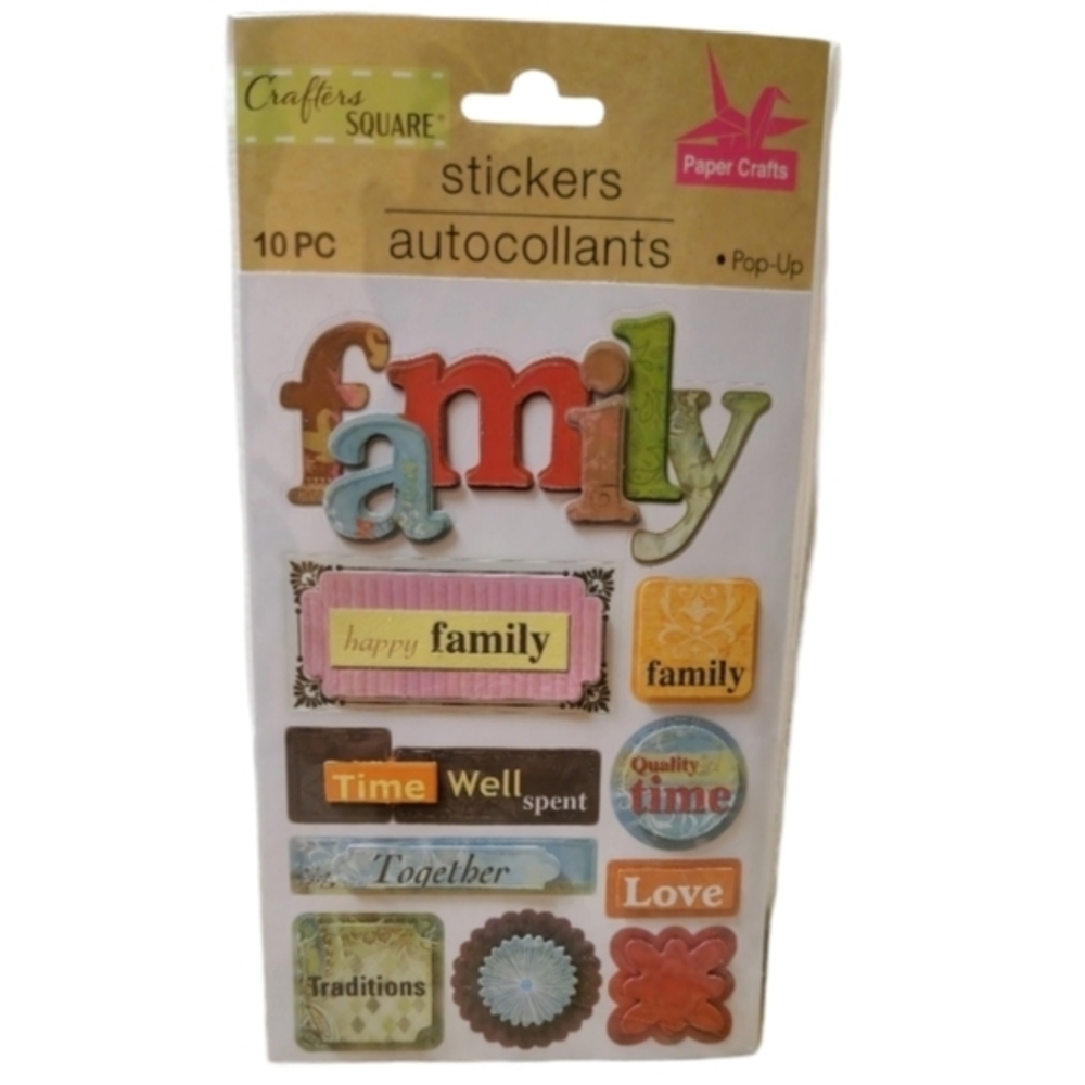 Crafter's Square Dimensional 10 PC Paper Family Themed Stickers Scrapbooking